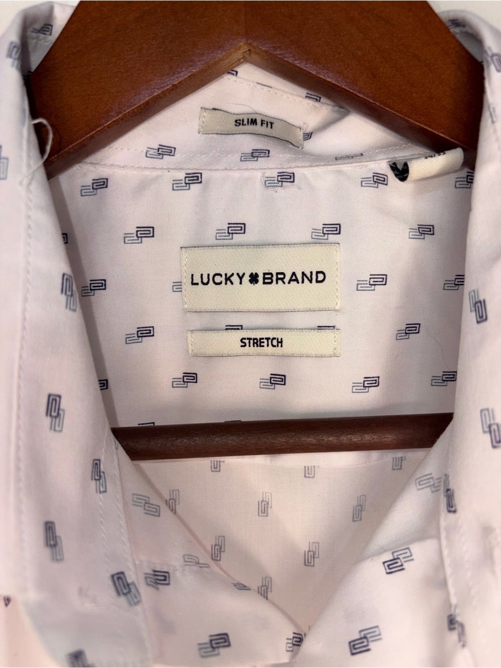Lucky Brand White Dress Shirt with Blue Micro Geometric Print